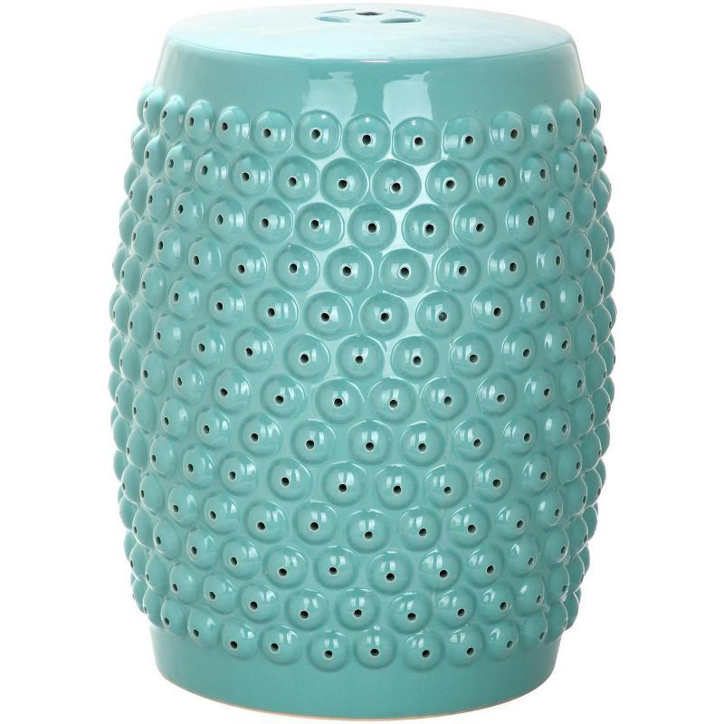 Contemporary Blue Ceramic Nailhead Garden Stool 14"