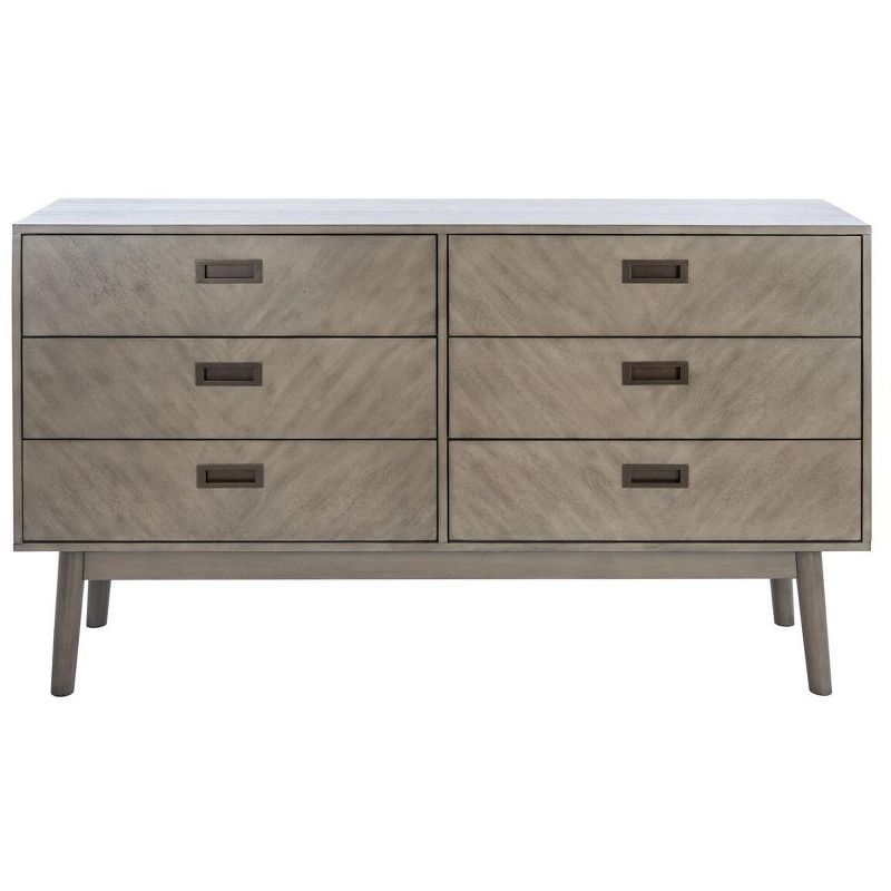 Mid-Century Modern Light Grey 6-Drawer Solid Wood Dresser