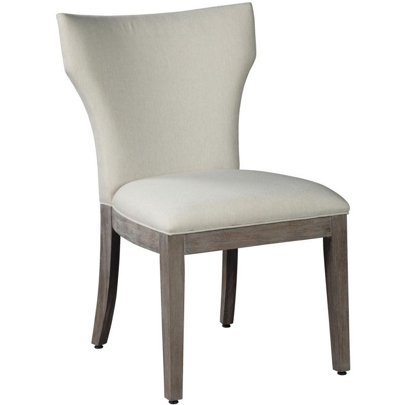 Gray Linen Upholstered Side Chair with Wood Frame