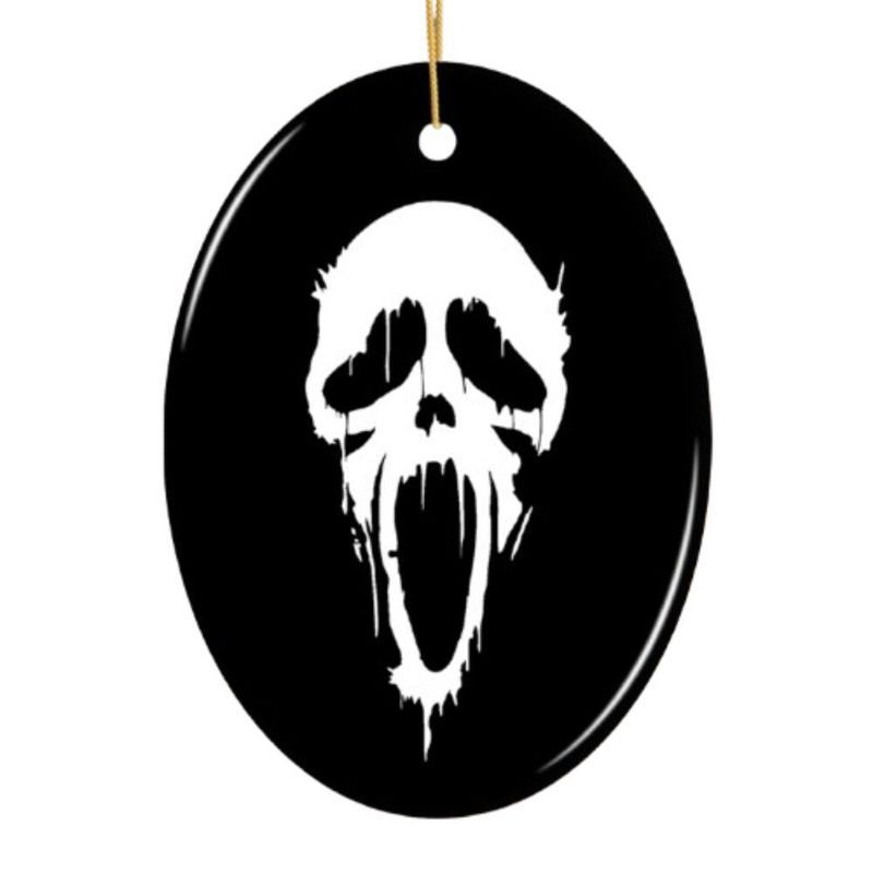 Black and White Porcelain Scream Horror Oval Ornament