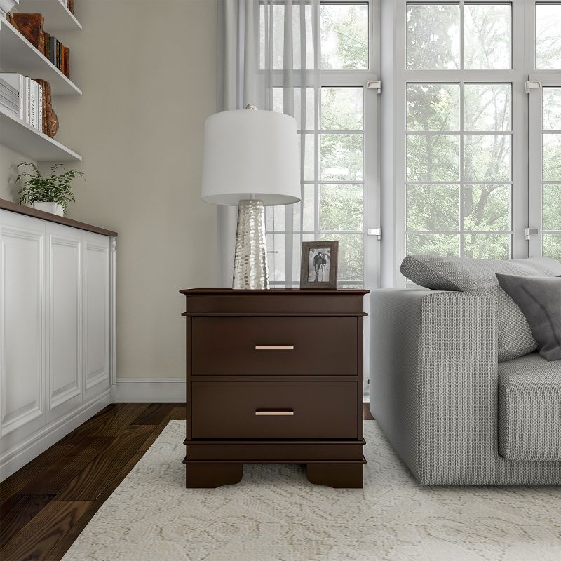 Dark Brown Wood and Metal 2-Drawer End Table