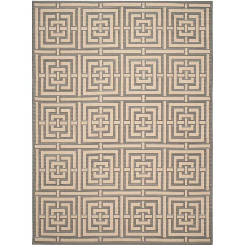 Grey and Cream Geometric 9' x 12' Indoor/Outdoor Area Rug