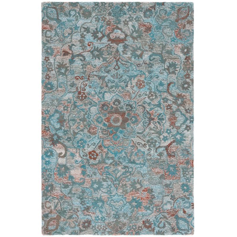 Handmade Tufted Blue and Brown Wool Area Rug, 5' x 8'