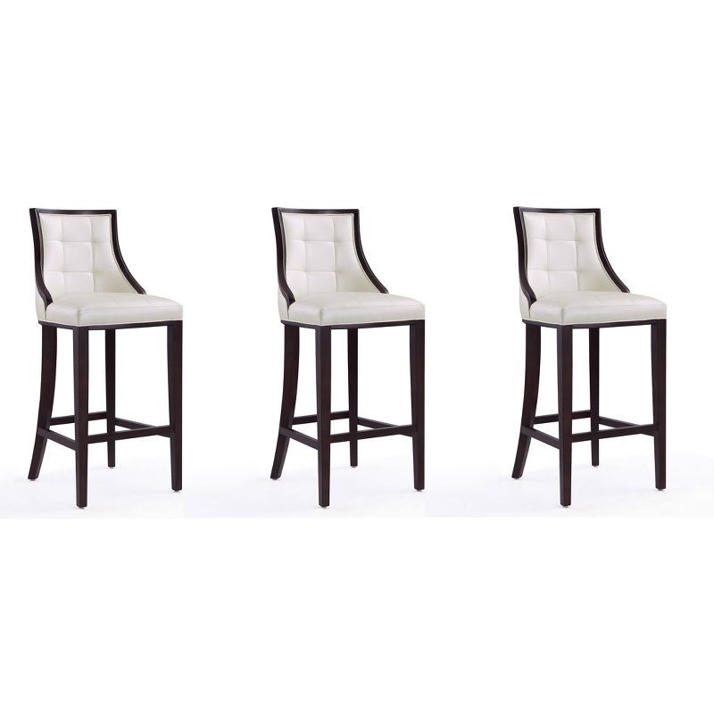 Set of 3 Pearl White Faux Leather Barstools with Beech Wood Frame