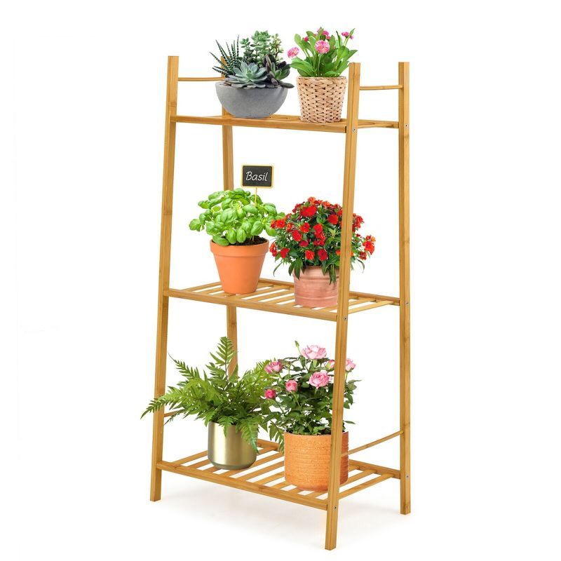 Natural Bamboo 3-Tier Ladder Plant Stand