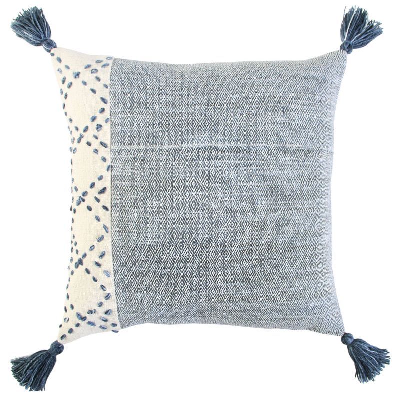 20" Blue and Ivory Woven Square Throw Pillow