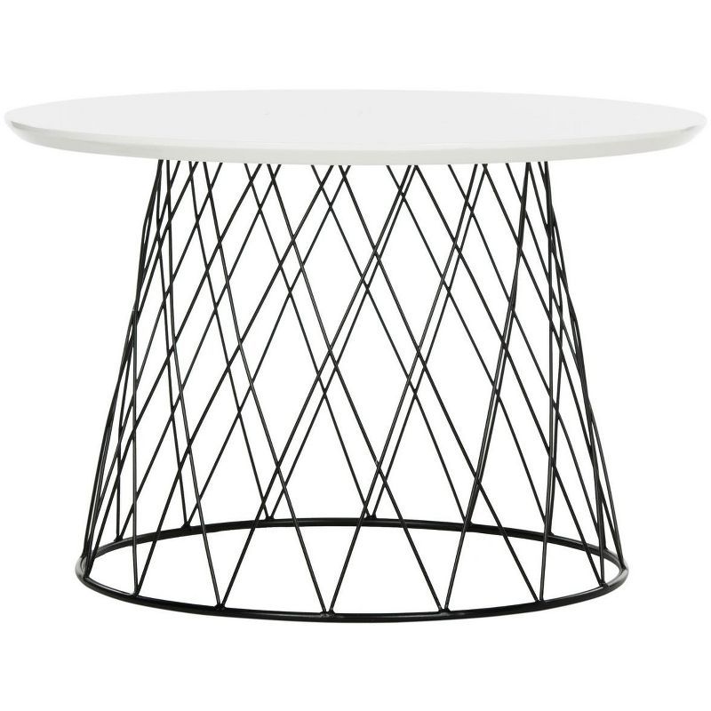 24" Transitional White & Wood Round End Table with Metal Base