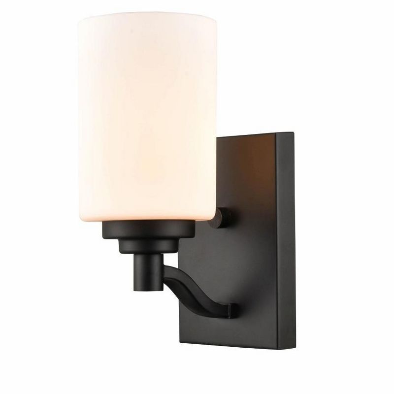 Matte Black Cylinder Wall Sconce with Glass Shade