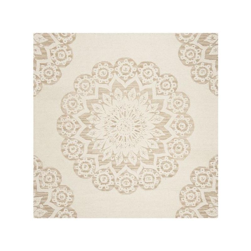 Hand-Tufted Ivory Floral Wool 6' Square Area Rug