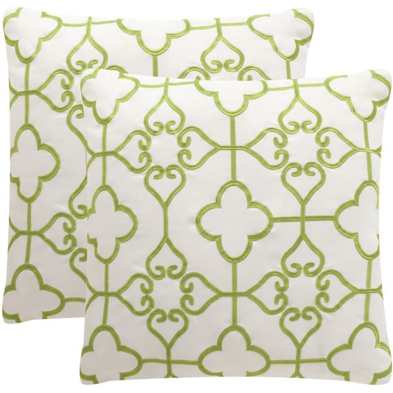 Nadia Green and White Embroidered Square Pillow Set