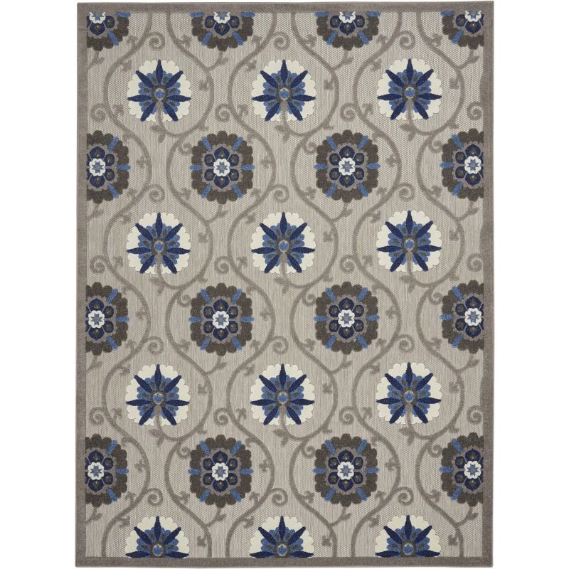 Blue and Grey Floral Synthetic 8' x 10' Outdoor Rug