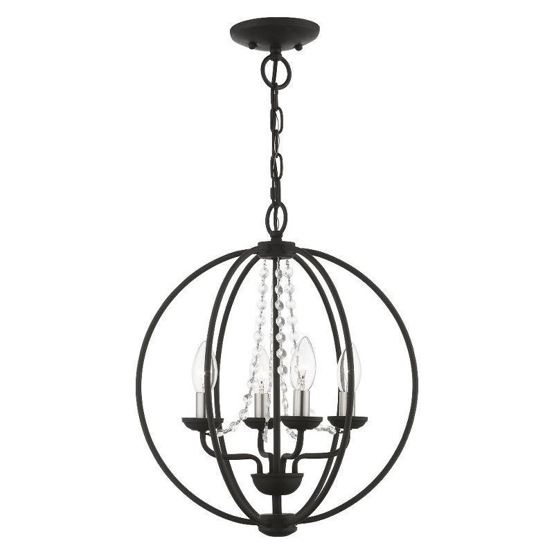 Arabella Black Nickel 4-Light Orb Chandelier with Draping Crystals