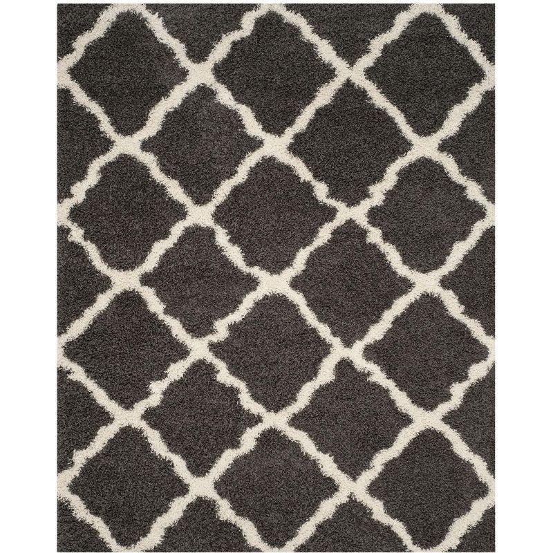 Ivory and Dark Grey High Pile Shag Synthetic Area Rug, 10' x 14'