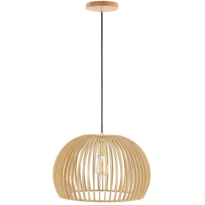 Mesa Natural Wood LED Pendant Light with Spherical Shade