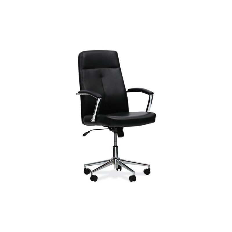 Black Leather Task Chair with Chrome Base and Fixed Arms