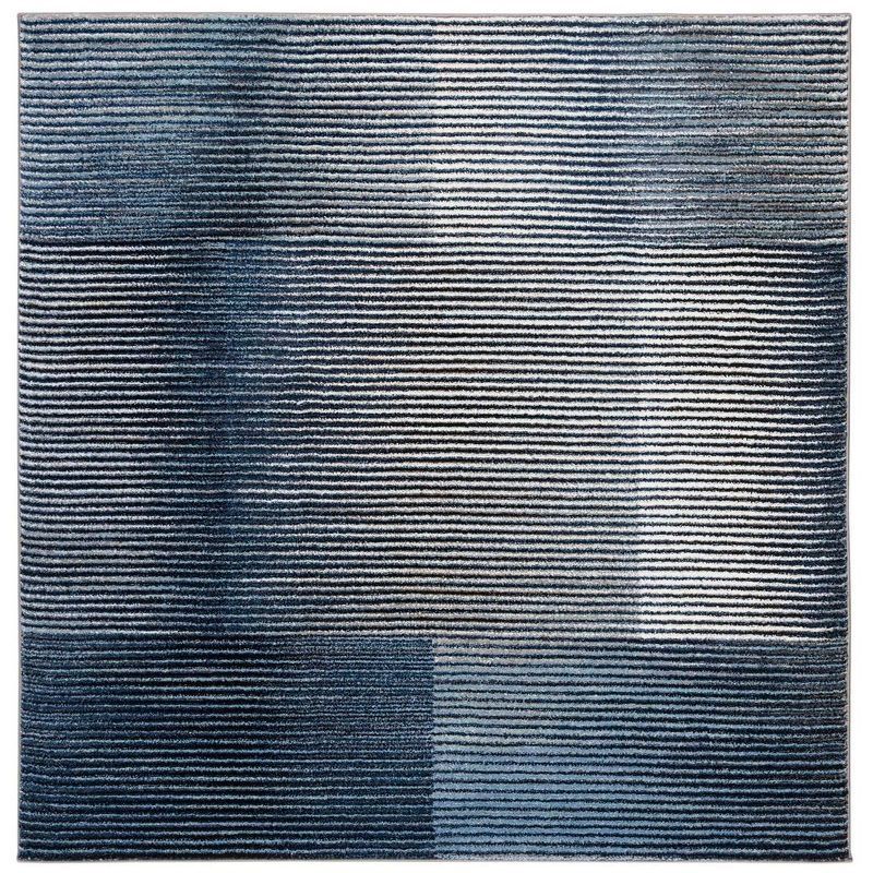 Square Blue Stripe Hand-knotted Synthetic Area Rug