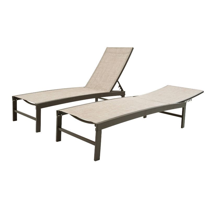 Beige Aluminum Adjustable Outdoor Chaise Lounge with Textilene Fabric