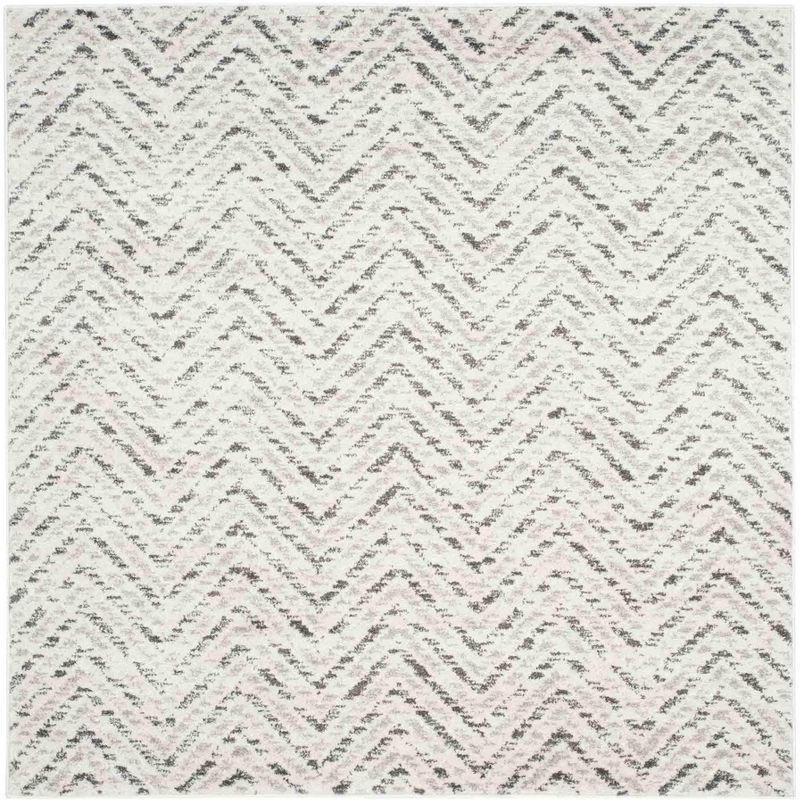 Chic Ivory Chevron 6' Square Synthetic Easy-Care Area Rug