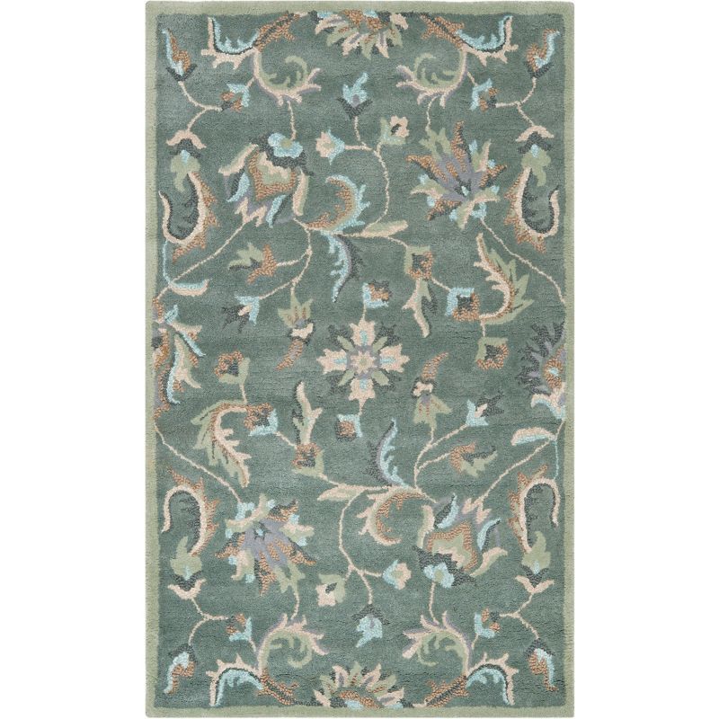 Gray Floral Handmade Wool Tufted Area Rug, 3' x 5'