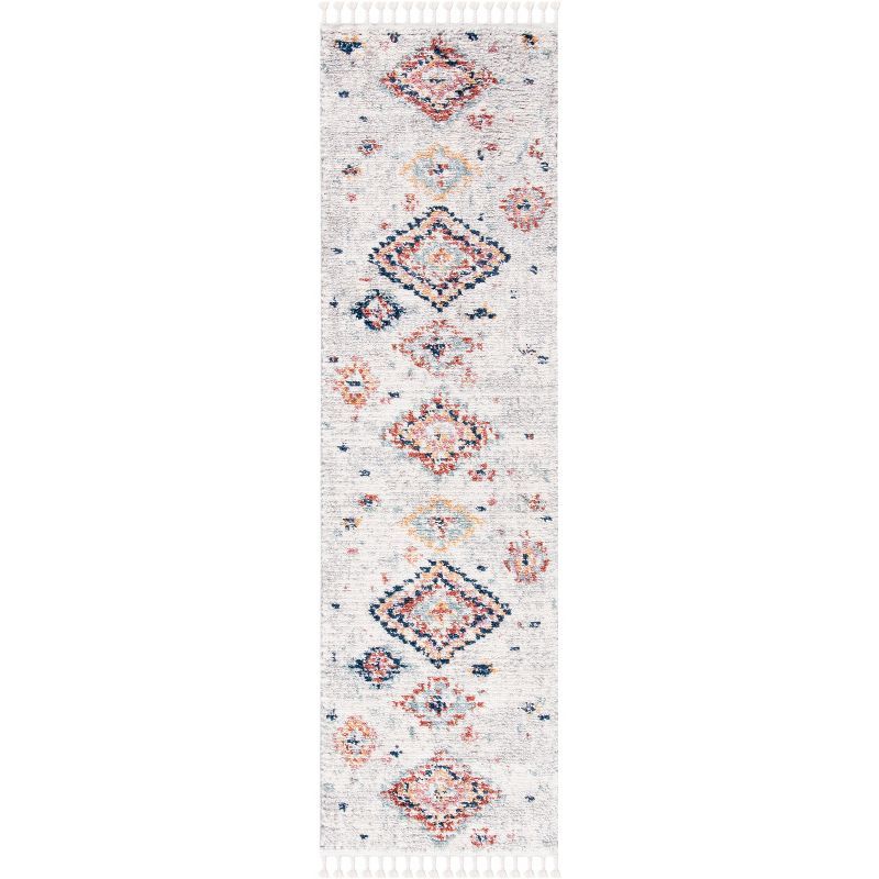 Ivory and Multi Diamond Synthetic Flat Woven Runner Rug