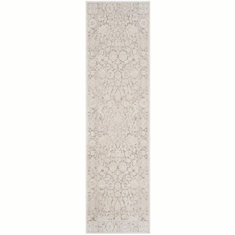 Beige and Cream Floral Synthetic Runner Rug, 2'3" x 8'