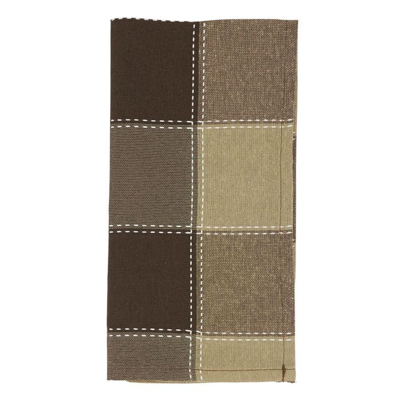 Mocha Stitched Plaid Cotton Blend Table Napkins, Set of 4