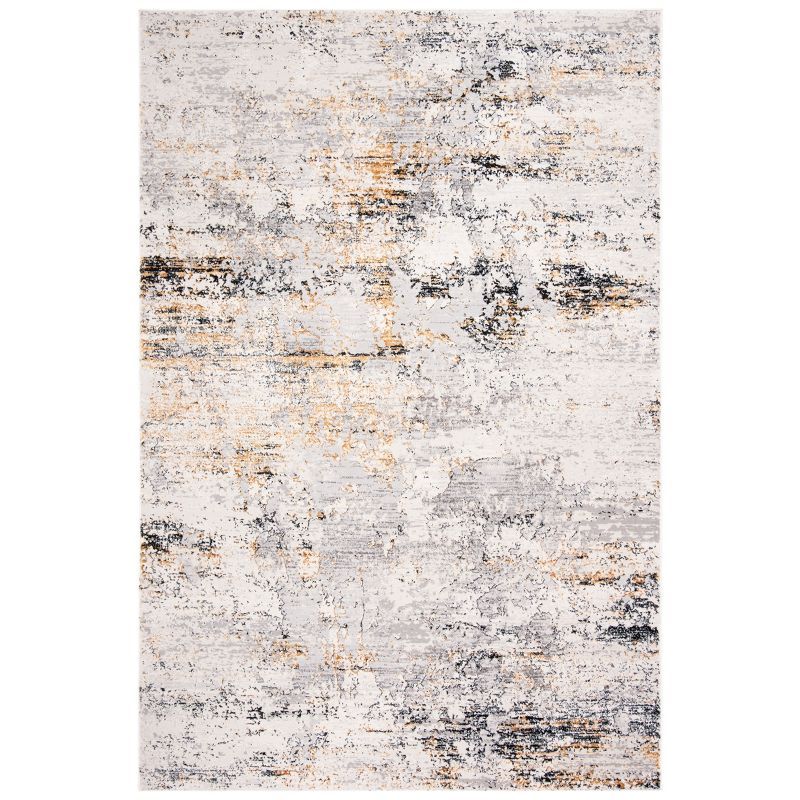 Cream and Gold Abstract 4' x 6' Stain-Resistant Area Rug