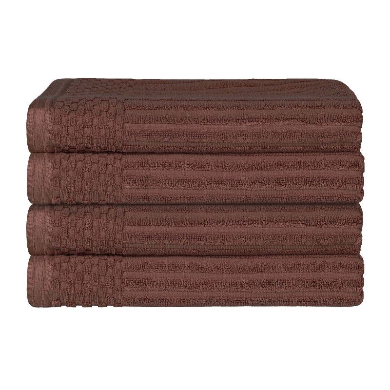 Plush Brown Cotton Ribbed 4-Piece Bath Towel Set