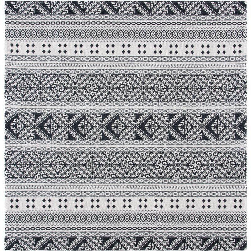 Boho-Mod Augustine Square Flatweave Rug in Black and Cream