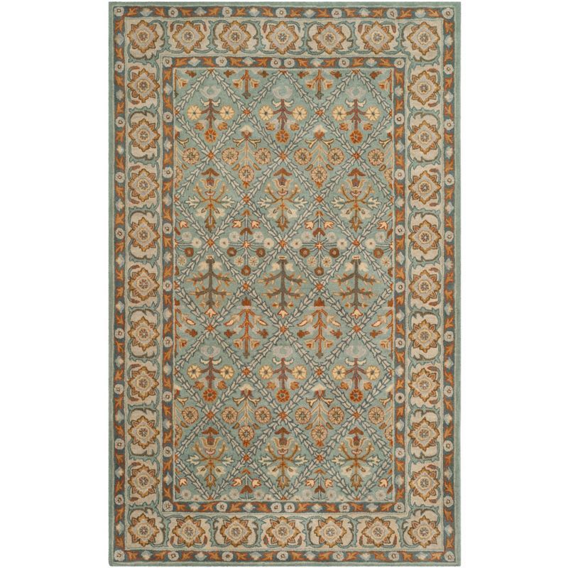 Elegant Cream and Blue Hand-tufted Wool Area Rug 6' x 9'