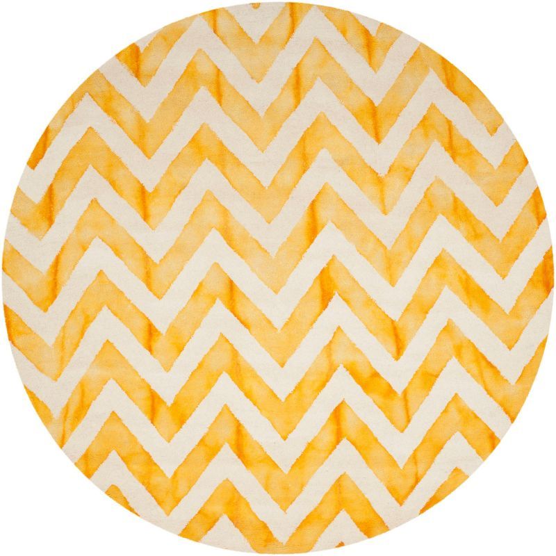 Ivory and Gold Round Hand-Tufted Wool Area Rug, 7 ft