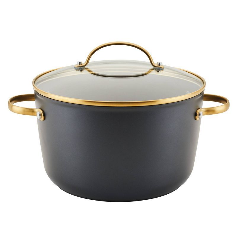 Black and Gold 6-Quart Aluminum Nonstick Stockpot with Glass Lid