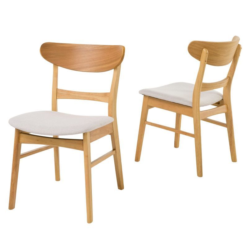 Light Beige Upholstered Dining Chairs with Natural Oak Frame, Set of 2