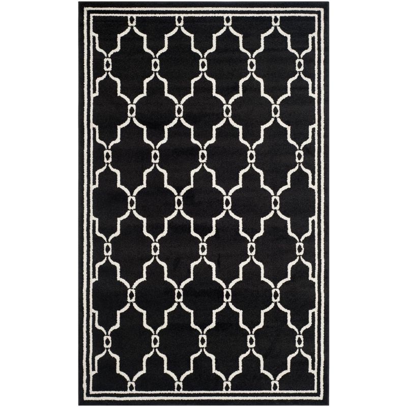 Anthracite and Ivory Geometric 4' x 6' Stain-Resistant Area Rug