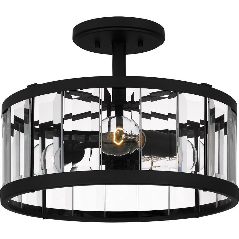 Lucia Matte Black and Glass Drum Semi-Flush Mount Light