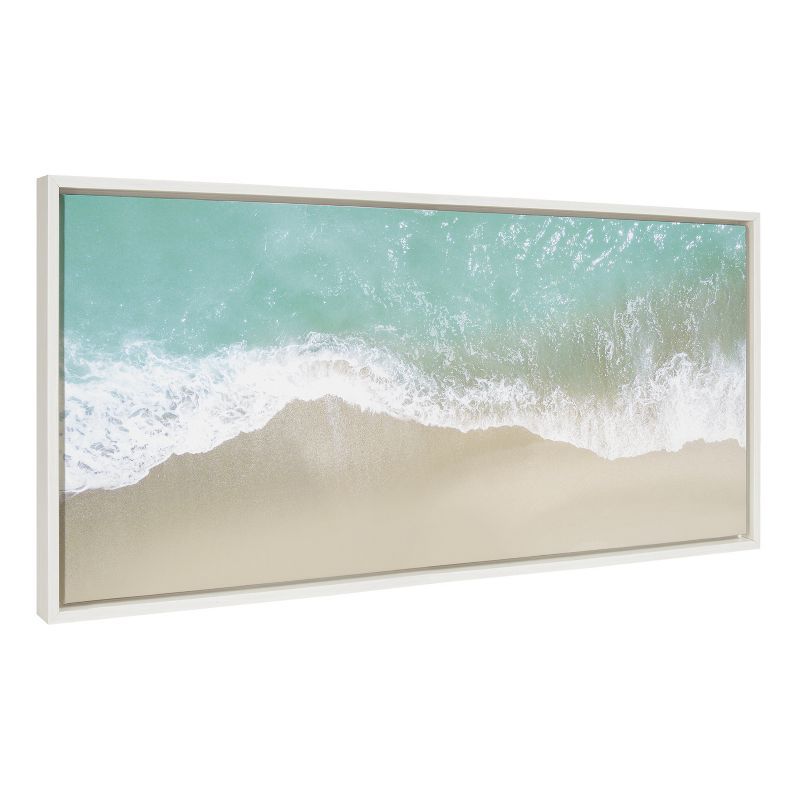 Ocean Beach Fantasy Coastal Framed Canvas Art, 18x40, White