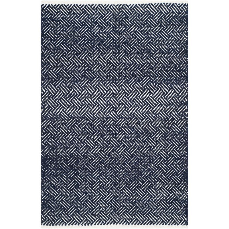 Handwoven Blue Geometric Wool and Cotton Square Rug