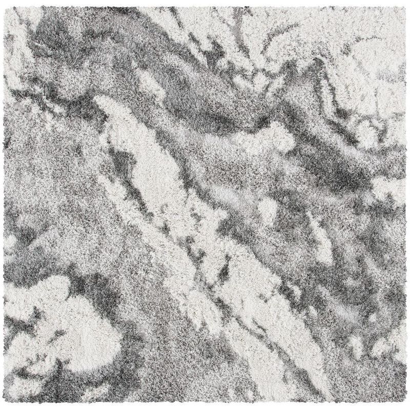 Luxurious Abstract Horizon Square Shag Rug in Grey - 5' Synthetic