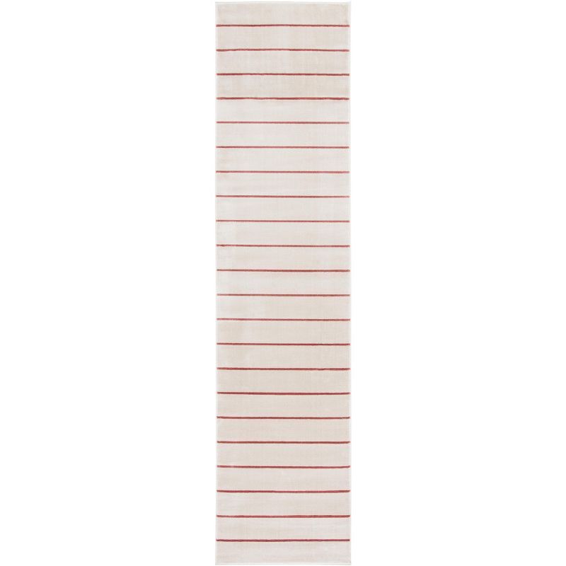 Ivory and Rust Synthetic Striped Runner Rug, 2'2" x 9'