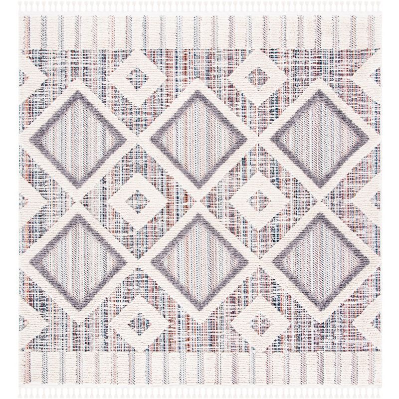 Marrakesh Grey and Multi Synthetic Square Area Rug