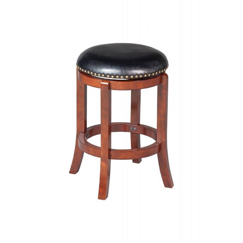 Cherry Cordova 24.5" Swivel Counter Stool with Brass Nailhead Trim