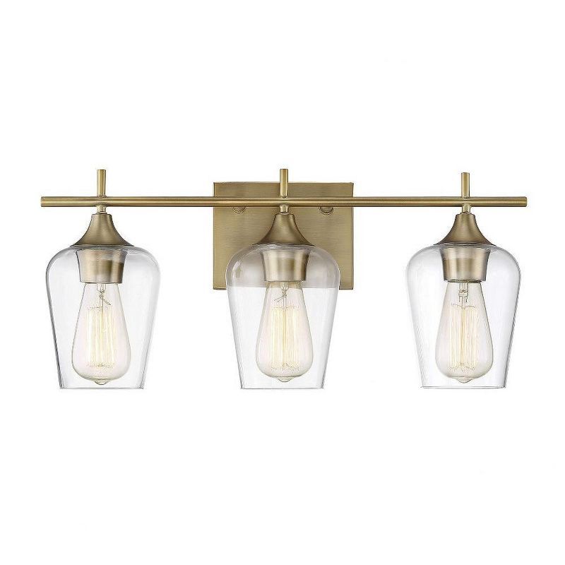 Warm Brass 3-Light Bath Bar with Clear Glass Shades