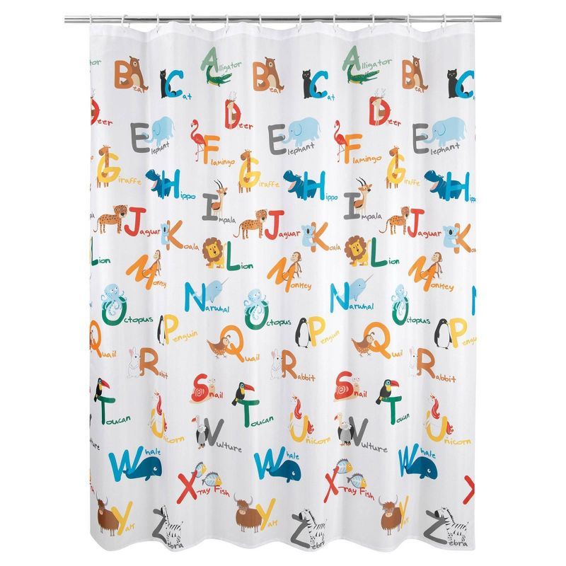 Animal Alphabet Multicolor Polyester Kids' Shower Curtain