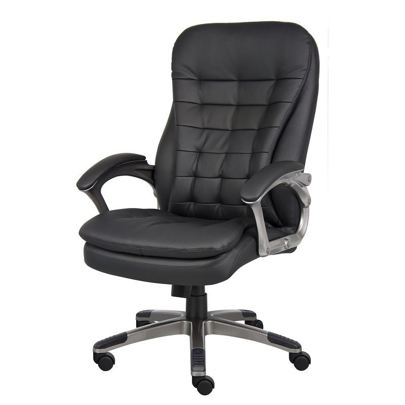 Ergonomic High-Back Executive Chair in Black Leather and Metal