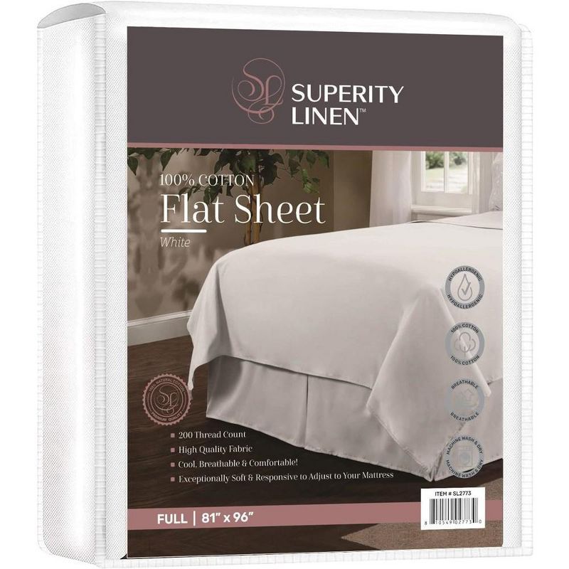 Superity Linen Full Size White Cotton Flat Sheet