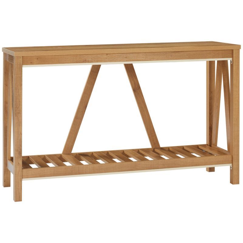 Brown Wood Console Table with Storage Shelf, 147 cm