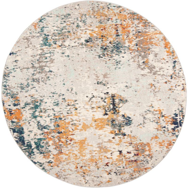 Elegant Grey/Beige Synthetic 3' Round Easy-Care Area Rug