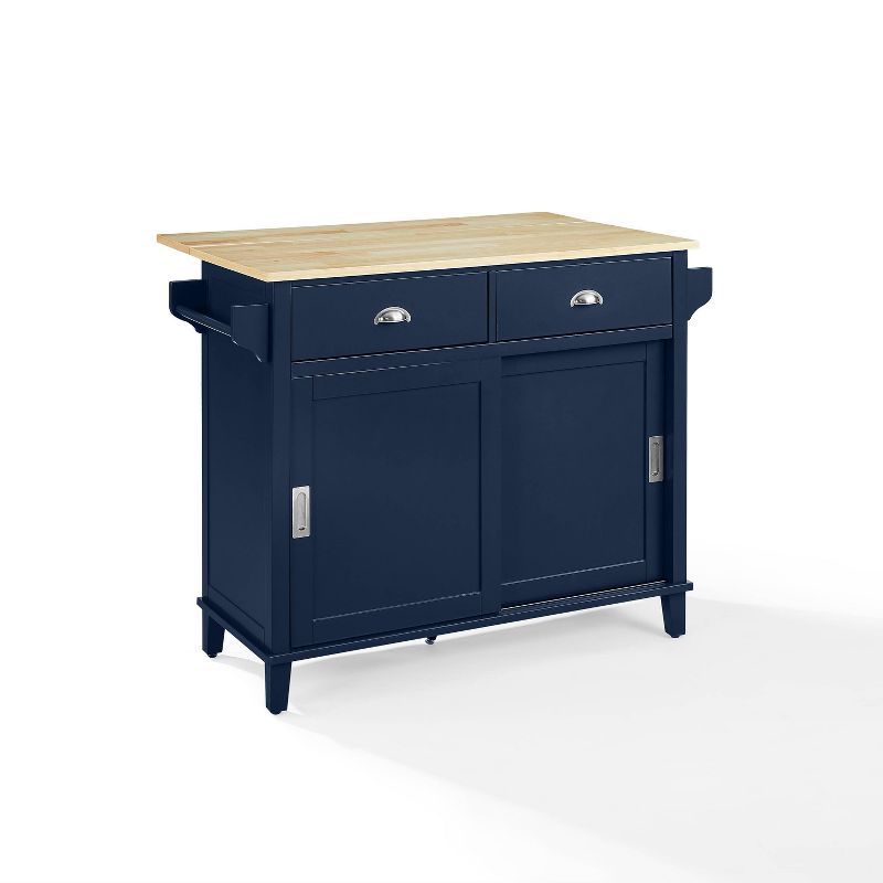 Navy and Natural Wood Drop Leaf Kitchen Island