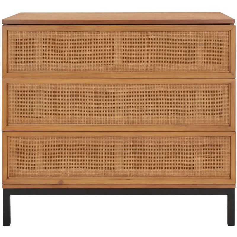 Natural Rattan and Black 3-Drawer Chest