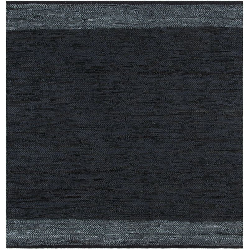 Handmade Black and Grey Leather Square Area Rug